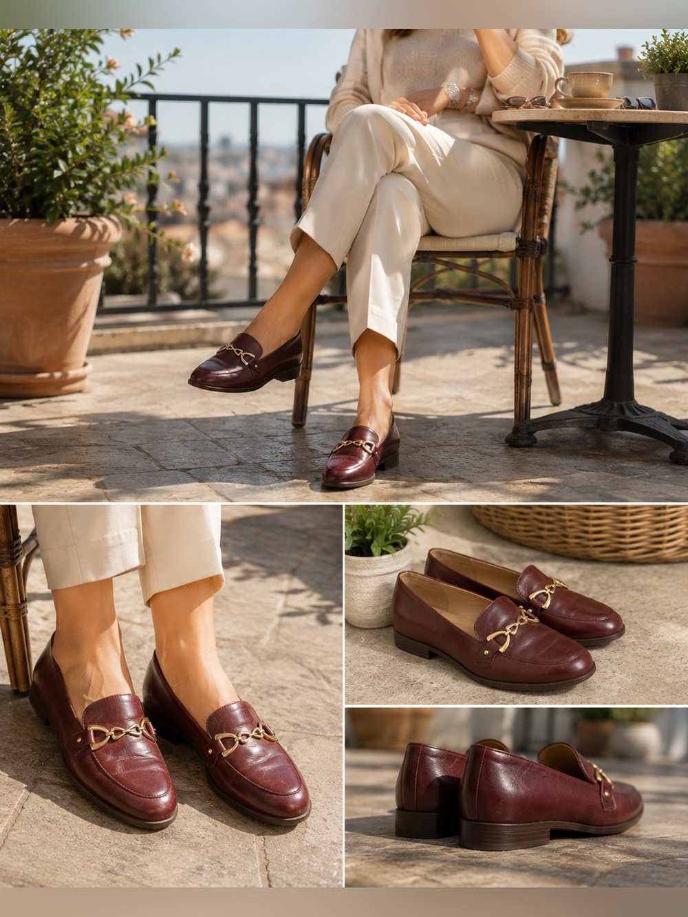 Naturalizer Burgundy Leather Loafers Gold Bit Detail Comfort Flats Size 8.5 - Picture 13 of 13
